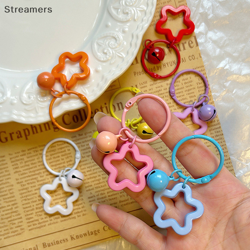 {Streamers} Móc khóa kim loại có vòng khóa Mặt dây chuyền ngôi sao mở Móc khóa màu để làm đồ trang sức Diy Phụ kiện mới