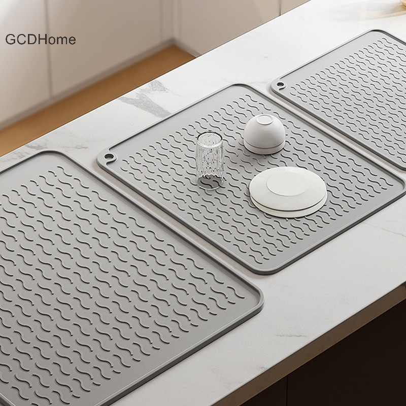 Gcdhome Silicone Dish Sấy Thảm Chịu Nhiệt Có Thể Gập Lại Chống Trơn Trượt Đĩa Thoát Thảm Nhà Bếp Mặt Bàn Nhỏ Giọt Khay Bồn Rửa Miếng Lót HOT