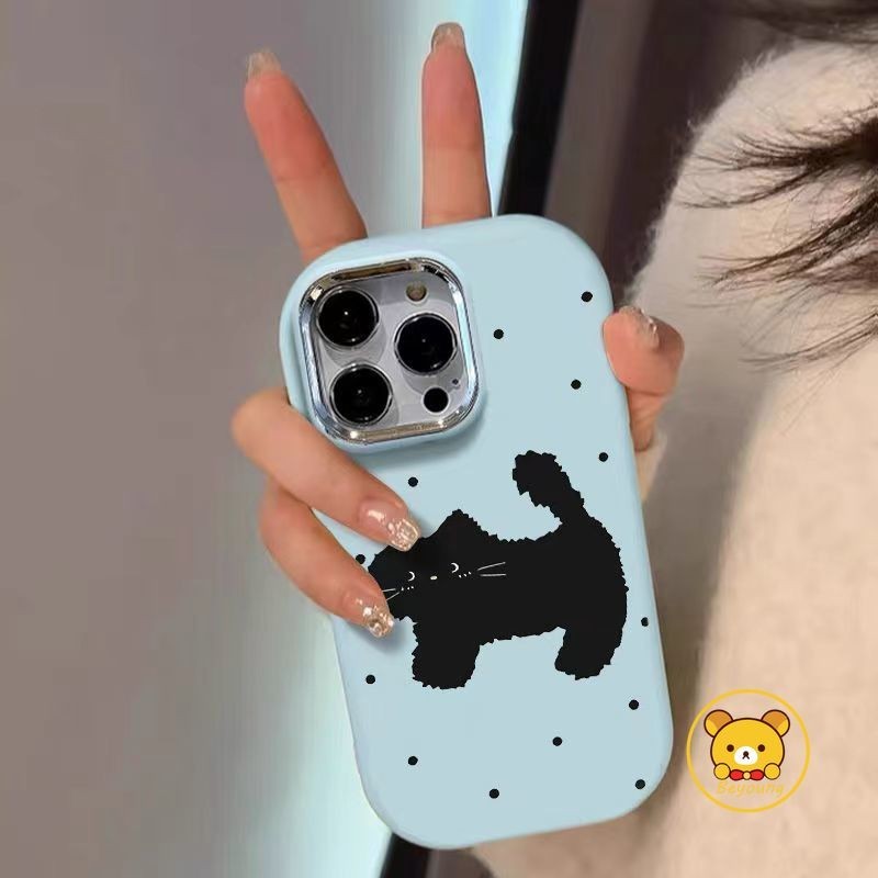 Ốp Lưng Mèo Mờ Ins Style Cho Xiaomi 14 Ultra Pro 13T 12T Pro 13 Lite 13 12 12S Pro 12X Mi 11 Lite 11 10 Pro 10S Vỏ Bảo Vệ Mèo Đen Chấm Bi Full Cover Chống Sốc