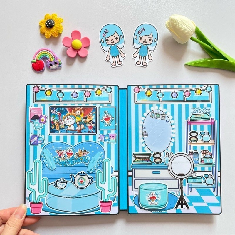 Nhân Vật Toca Life World Book Toca Doraemon sách thủ công đồ chơi bóc dán sách yên tĩnh đồ giấy montessori đồ chơi 0 3