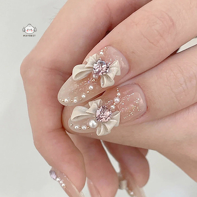 Maybest 10 Chiếc 3D Nhựa Nơ Móng Tay Ch Ruy Băng Hồng Nơ Kim Cương Giả Bộ Phận Trang Sức Trang Trí Móng Tay DIY Salon Phụ Kiện Quà Tặng {VN}