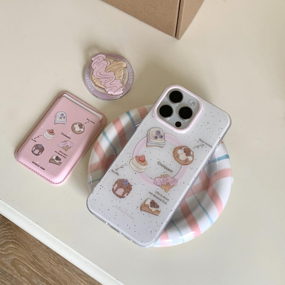 Ốp Lưng Cứng Tương Thích Với iPhone 13 14 14Pro 14ProMax 15 15Pro 15ProMax 16 16Pro 16ProMax Ốp Nam Châm Họa Tiết Croissant