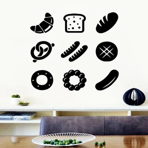 Ăn Nhẹ Bánh Mì Vinyl Dán Tường Bakehouse Nướng Bánh Mì Bánh Nướng Bánh Donut Món Tráng Miệng Cửa Sổ Kính Decal Nhà Bếp Nhà Hàng Bữa Sáng Ký Trang Trí Nhà Bức Tranh Tường