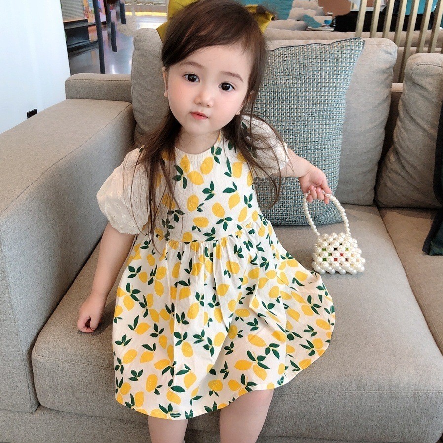 Váy hoa bé gái Phong cách mới Váy công chúa chanh mục vụ tươi 90-140 Size UA9F