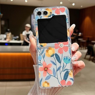 Hoa Tươi Họa Tiết Hoa Trong Suốt Silicon Mềm Vỏ Điện Thoại Cho Samsung Galaxy Z Flip 6 Flip 5 Flip 4 Flip 3 5G Flip6 Flip5 Flip4 Flip3 Khóa Kim Loại Trong Suốt Gấp Bao