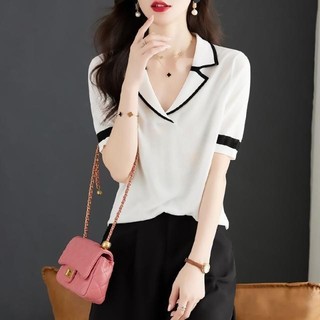 Áo thun ngắn tay nữ cao cấp Áo sơ mi polo mỏng băng lụa áo thun nữ Kn
