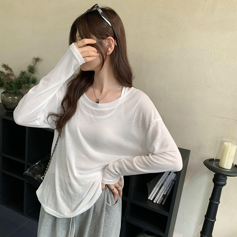 Suxi Dây Tối Giản 2 Miếng Bộ Áo Thun Dài Tay Chống Nắng Áo Rời 240703