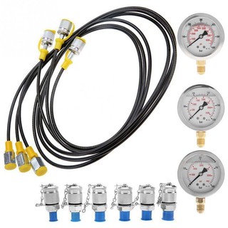 Bộ Đồng Hồ Đo Áp Suất Thủy Lực – Kèm 6 Đầu Nối & Ống Kiểm Tra Cho Máy Xây Dựng