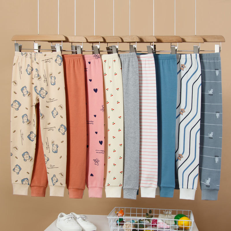 Trẻ Em Thu Đông Cotton Len Đơn Quần Trung Nhỏ Trẻ Em Thoáng Khí Ấm Quần Bé Trai Bé Gái Cotton Nguyên Chất In Quần Dài 90-150 Kích Thước IYWB