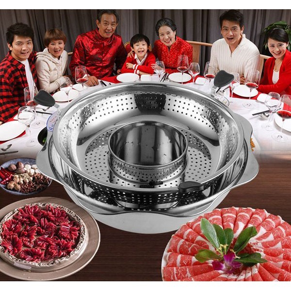 Nồi Lẩu Xoay Nâng 2 Tầng Cao Cấp Dùng Được Tất Cả Các Loại Bếp: Bếp Ga, Bếp Từ, Bếp Hồng Ngoại