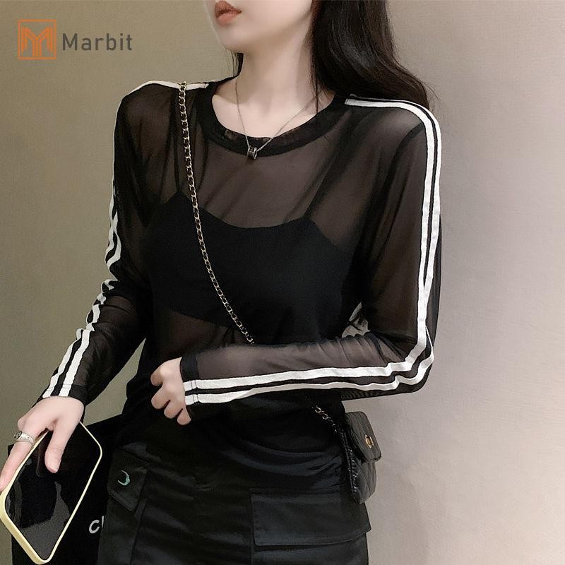 Marbit Gợi Cảm Symmer Lưới Sọc Dài Tay Thiết Kế Áo Dành Cho Nữ Mới