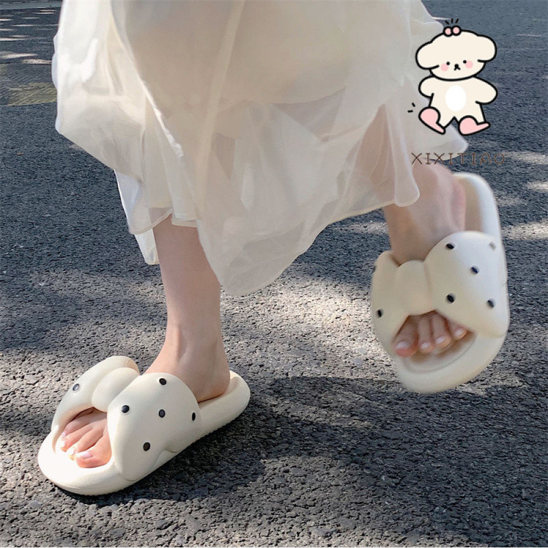 Xixitiao Mùa Hè Ngọt Nơ Bước Trên Shit Đế Mềm Flip-Flops Mặc Ngoài Trời Đi Biển Kỳ Nghỉ Đi Biển Dép Đi Biển Dép Nữ