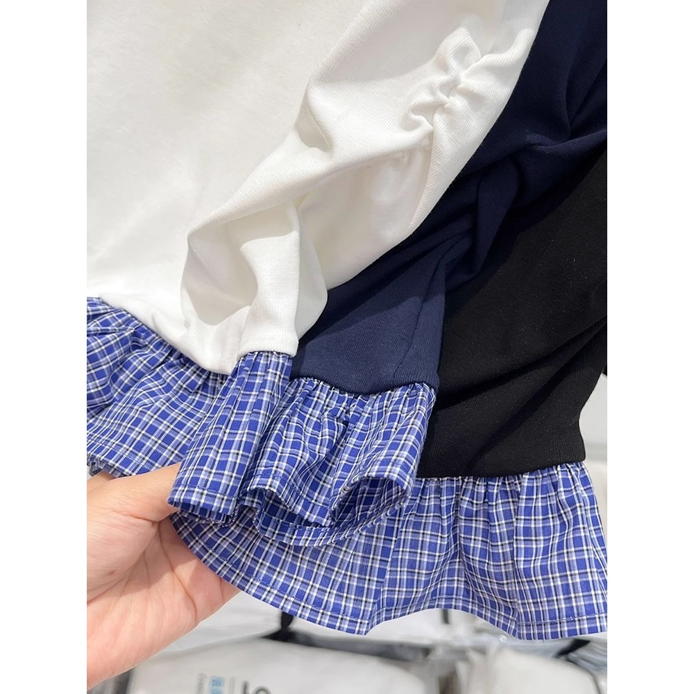 Milyfashion Áo Thun Nữ Tay Ngắn Màu Trắng Mùa Hè Phong Cách Mới Thiết Kế Độc Đáo Niche Kẻ Sọc Khâu Top Nữ Nửa Tay Hợp Thời Trang 2025
