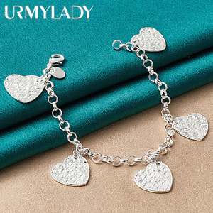 URMYLADY Bạc 925 Năm Trái Tim Mặt Dây Chuyền Vòng Tay Nữ Cưới Thời Trang Quyến Rũ Trang Sức