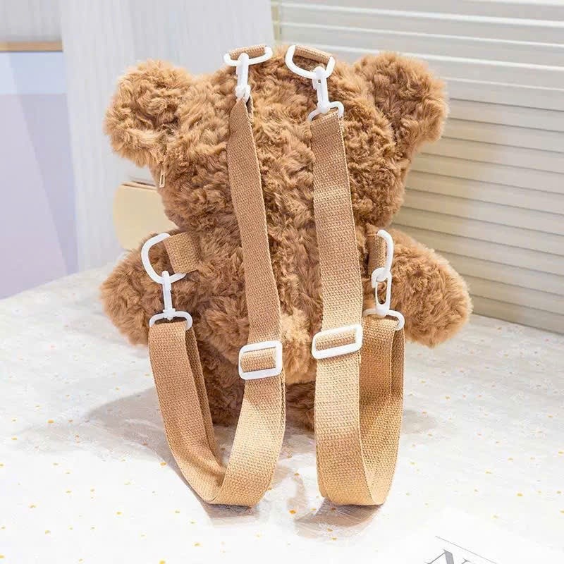 Balo gấu bông teddy bụng trắng túi đeo gấu bông teddy ngăn đựng khoá kéo rộng dãi chất liệu vải lông cừu cao cấp