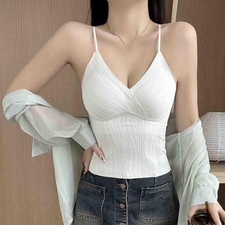 Áo Crop top không tay WEETW, Áo ba lỗ cổ chữ V liền mạch dành cho nữ, Áo lót mỏng vừa vặn thời trang Áo ngực có miếng đệm Áo hai dây mùa hè