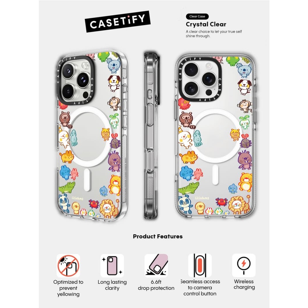 Casetify X Goofy Tập hợp động vật Vỏ hút từ tính trong suốt cho iPhone 16 / 15 / 14 / 13 Pro Max | Mặt sau Acrylic bảo vệ quân sự với bao bì cao cấp
