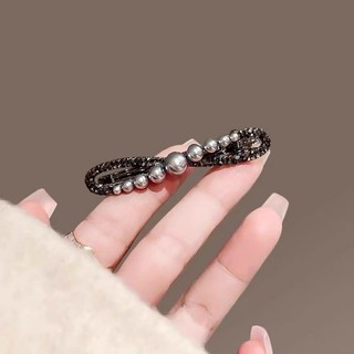 MAUROPOLI Kẹp Tóc Ngọc Trai Nơ Đen Kim Loại Cao Cấp, Kẹp Bên Nổ, Mỏ Vịt Đơn Giản