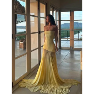 Klalien Chắp Vá Nhìn Xuyên Qua Đầm Nữ Thanh Lịch Chắc Chắn Xếp Ly Không Tay Lưng Ôm Dự Tiệc Vestidos