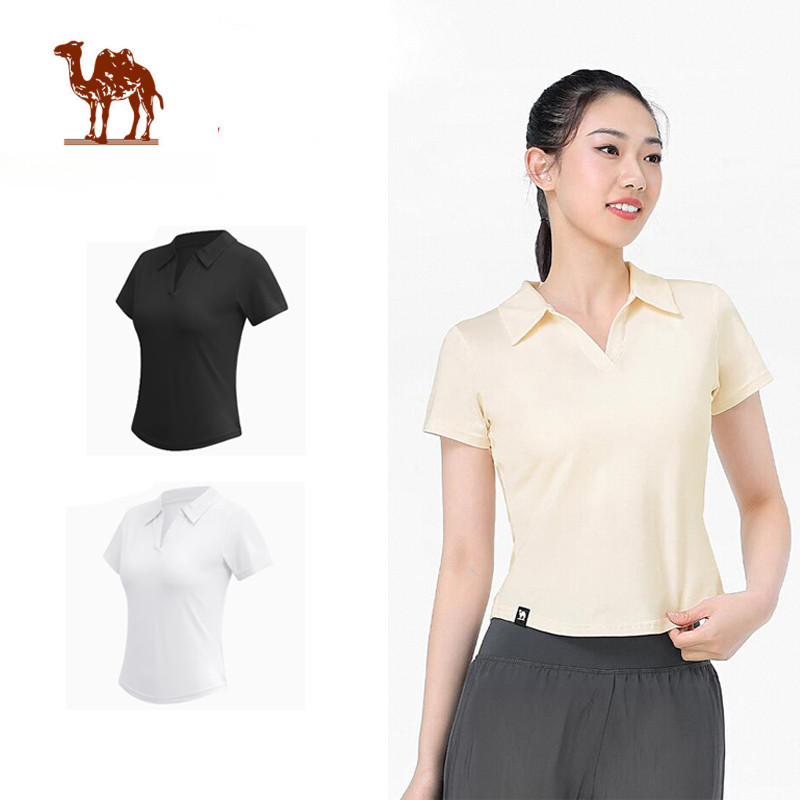 Ảnh Camel CROWN Áo Thun Nữ Ve Áo Ngắn Tay Thoáng Khí Nhanh Khô Mát Mỏng Thường Ngày Thể Thao Top 1