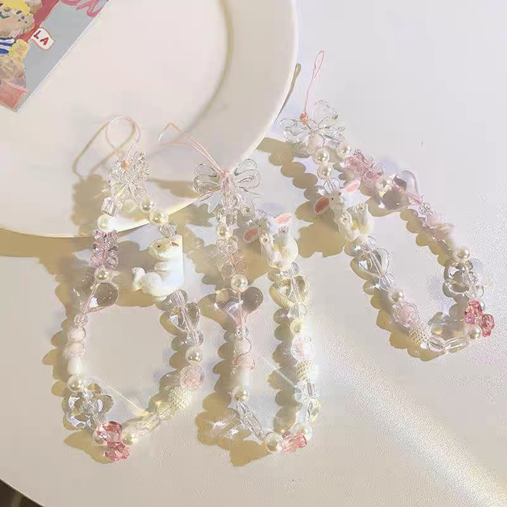 Vòng tay mặt dây chuyền thỏ nơ, handmade đính hạt, chống hư hại, đa năng