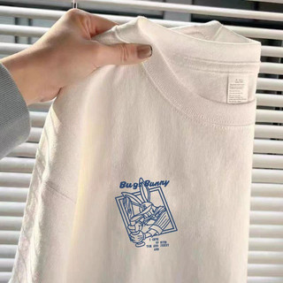 Áo thun ngắn tay mới mùa hè cotton nguyên chất cổ tròn in hình áo thun dáng rộng