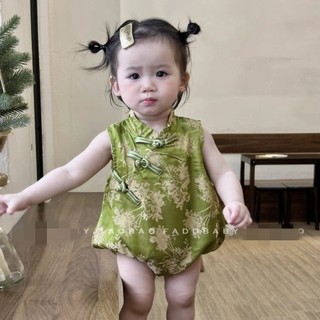 Áo liền quần sườn xám bé gái mùa hè, nút chéo, phong cách Hanfu Trung Quốc, 7.7