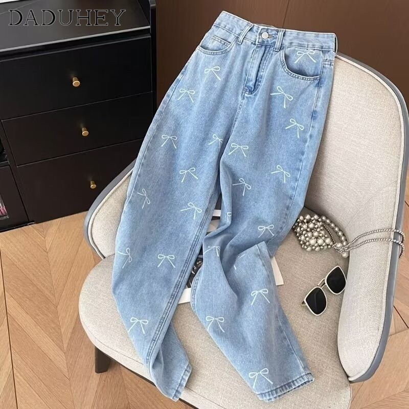 Ảnh DaDuHey New American Ins High Street Retro Embroidered Jeans Niche High Waist Wide Leg Pants plus Size Trousers 3
