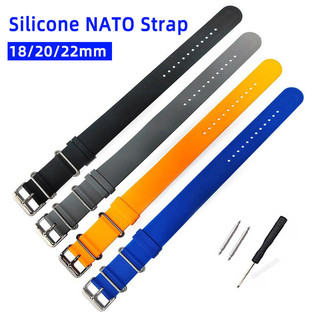Dây đeo đồng hồ silicon NATO 20mm 22mm Dây đeo đồng hồ cao su 18mm Vòng một mảnh quấn quanh vòng tay nam nữ thể thao Đai chống thấm nước