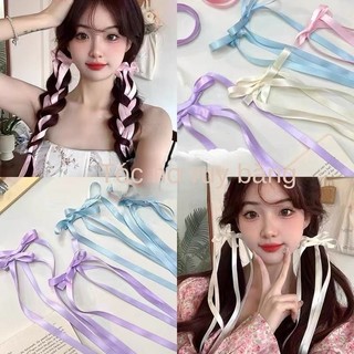 Kẹp tóc nơ ruy băng ngọt ngào và đáng yêu với kẹp tóc đuôi ngựa đôi, kẹp tóc bện ruy băng, phụ kiện tóc phong cách cô gái Nhật Bản và Hàn Quốc