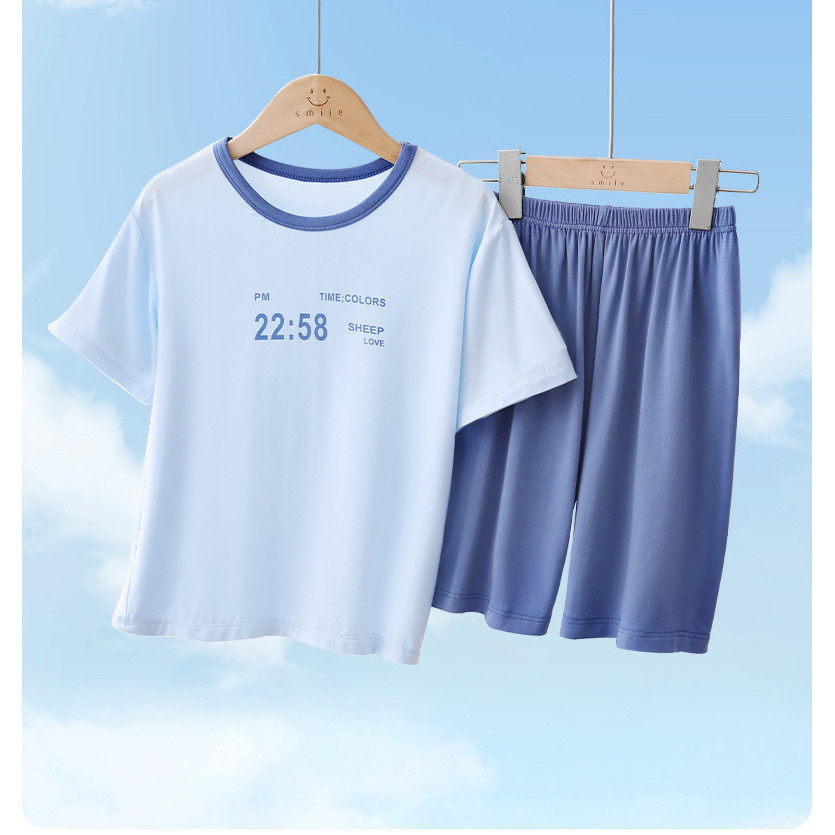 Trẻ Em Tay Ngắn Loungewear Phù Hợp Với 100-180 Kích Thước Mùa Hè Mỏng Phong Cách Ice Drape Áo Thun Tay Ngắn Phong Cách Mới Trẻ Em Cha Mẹ-Con Bộ Đồ Hai Mảnh RVAK