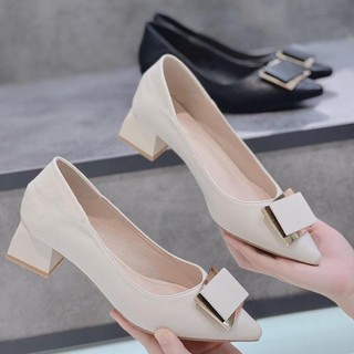 Giày Cao Gót Nữ Mũi Nhọn Giày Búp Bê gót vuông cao 5P khóa Chữ nhật êm và mềm - Cao 5cm - size 35 tới 40 mã Cheo555 Shoe