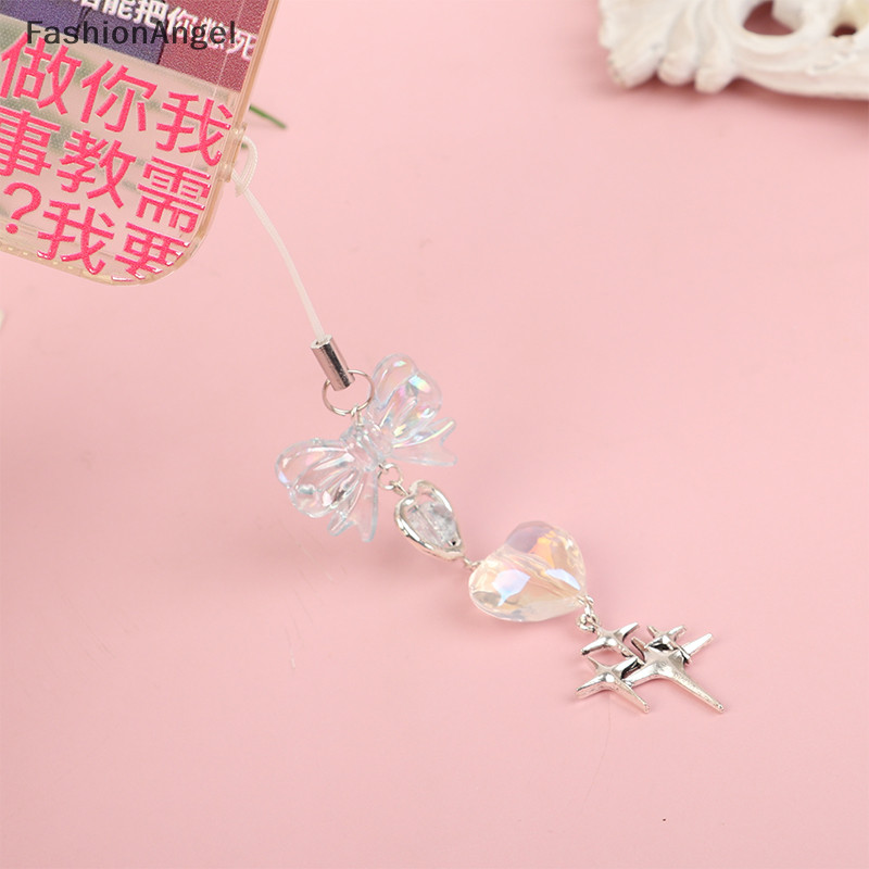 Fashionangel Y2K Handmade Màu Xanh Trong Suốt Trái Tim Điện Thoại Quyến Rũ Dây Buộc Nơ Dễ Thương Mặt Dây Chuyền Cô Gái Người Phụ Nữ Móc Khóa Dây TH