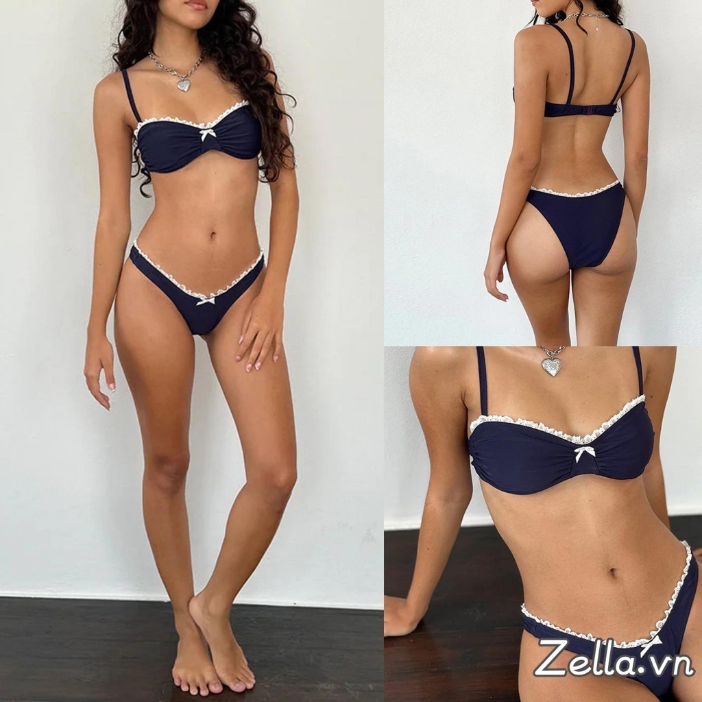Bộ Bikini 2 Mảnh Thời Trang Ren Viền Nơ Bộ Đồ Tắm Mùa Hè