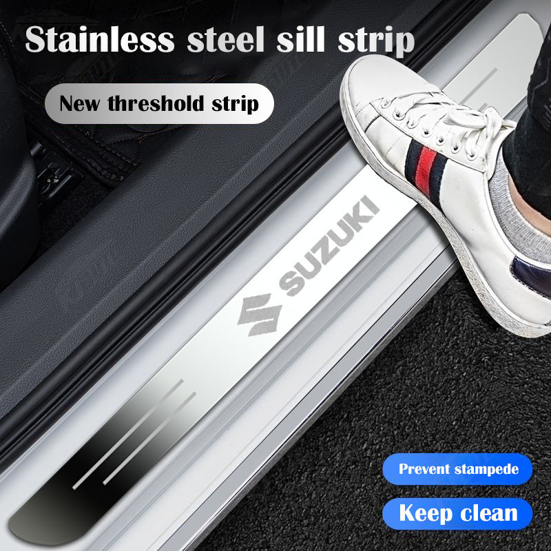 ✨ Suzuki Cao Cấp Tùy Chỉnh Kim Loại Sill Bảo Vệ Chống Trầy Xước Thép Không Gỉ Chống Bụi Bẩn Miếng Dán Bảo Vệ Cửa Xe Ô Tô Phụ Kiện Trang Trí Xe Hơi Cho Swift Sport Xl7 Vitara Jimny