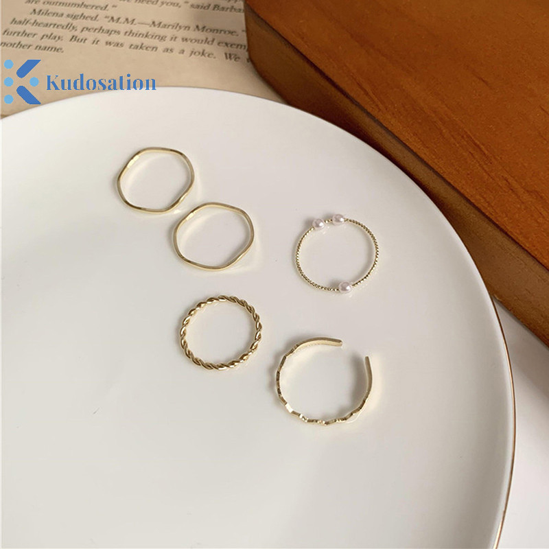Kudosation 5 Cái / bộ Nhẫn Trang Sức Thời Trang Bộ Kim Loại Rỗng Tròn Mở Nhẫn Nữ Cho Bé Gái Tiệc Nữ Quà Tặng Đám Cưới