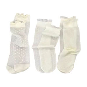 PCF * 3 Đôi Tất Co Giãn Có Ren Viền Cho Trẻ Em Thoáng Khí Băng Lụa Tất Tập Đi Tất Mùa Xuân Đi Học Tất
