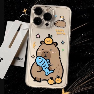 Ngộ nghĩnh Capybara Cặp Đôi Cho IPhone 13 12 Mini Pro Max 11 Hoạt Hình Dễ Thương Đôi Mắt Thiên Thần Mềm TPU Trong Suốt Vỏ Điện Thoại