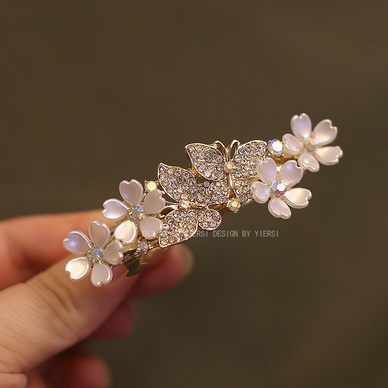 Mauropoli Kẹp tóc Little Red Book Double Butterfly đính kim cương giả cao cấp, kẹp ngang lò xo tinh tế cho nữ