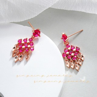 Châu Âu Mỹ ins Phong Cách Mới Mô Phỏng Ruby Zircon Tua Rua Bông Tai Nữ