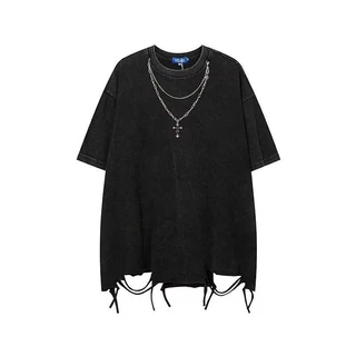 Thaliawisp Nam Tay Ngắn Tua Rua Rách High Street Mùa Hè Hợp Thời Trang Phù Hợp Với Áo Cặp Đôi Rời