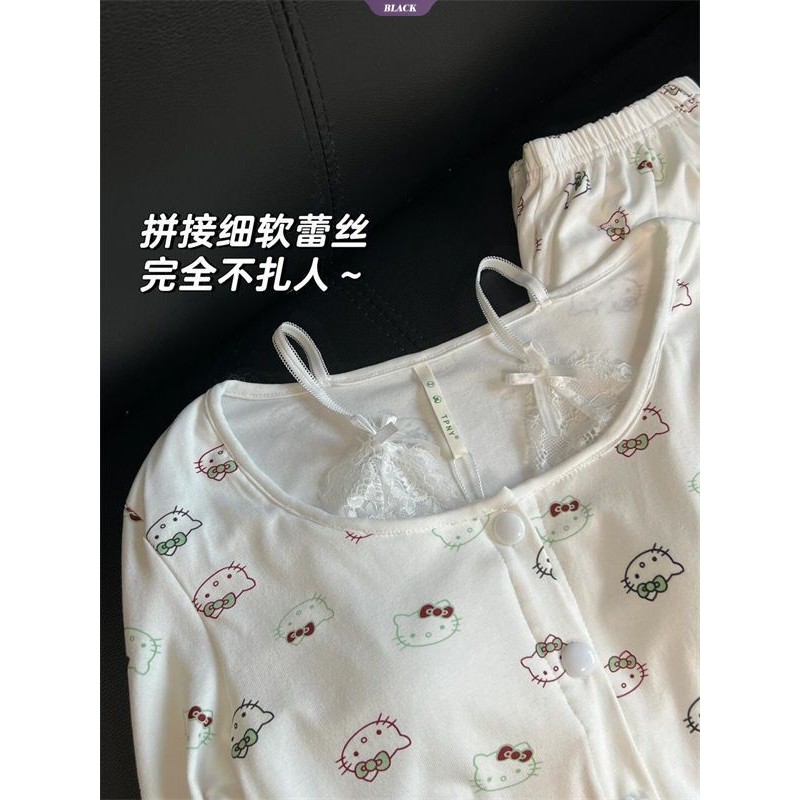 Bộ Đồ Ngủ Mèo HelloKitty Nữ Xuân Thu Mới Quần Dài Tay Phong Cách Công Chúa Nhật Bản Mặc Ở Nhà [BL]