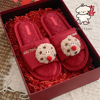 Xixitiao Mũi Đỏ Bánh Quy Bánh Quy Cặp Đôi Vải Lanh Cotton Dép Cưới Lễ Hội Bốn Mùa Đa Năng