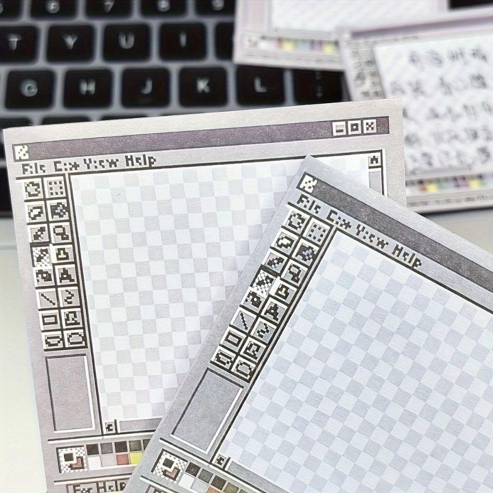 CATMALLER88 250 tờ ghi nhớ, Bảng vẽ máy tính Ghi chú dính độc đáo, Hình vuông sáng tạo Retro Dính Notepad Học sinh