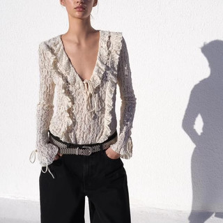Áo Sơ mi Zara made in Morocco trắng ren voan dáng ôm