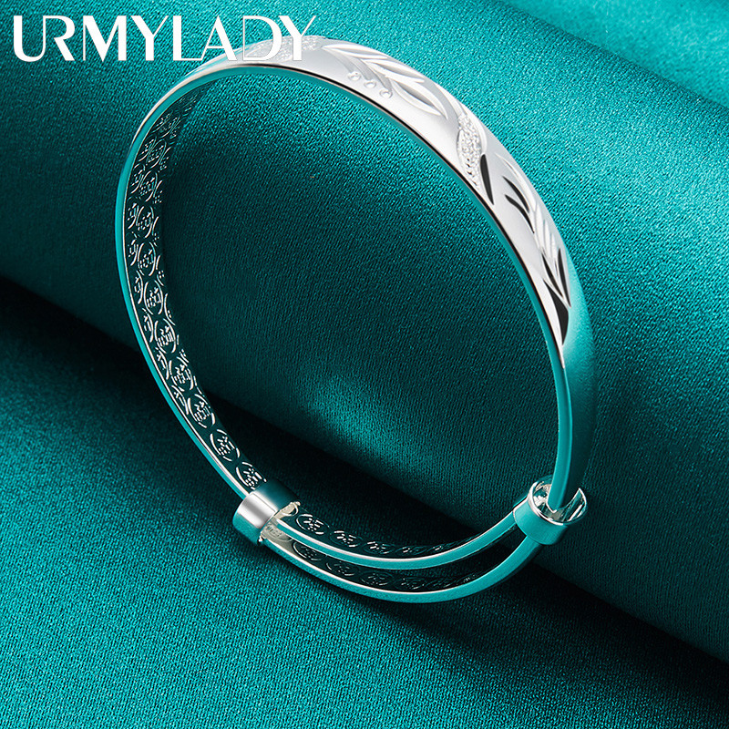 URMYLADY Bạc 925 Khắc Có Thể Điều Chỉnh Lắc Tay Cho Nữ Đính Hôn Thời Trang Quyến Rũ Trang Sức