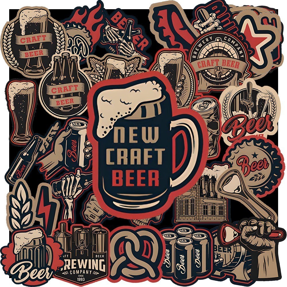 Bộ Sticker - 50 cái Sticker Retro Beer , Decal Beer Vintage dán vali, điện thoại, mũ bảo hiểm