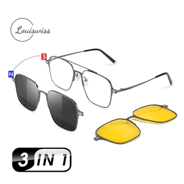 Louiswiss Kính Mát 3 Trong 1 Nam Kính Mát Phân Cực Tầm Nhìn Ban Đêm Kính Mắt Từ Kính Chống Nắng Khung Kính 3 Ống Kính Unisex Kính Mắt Thời Trang