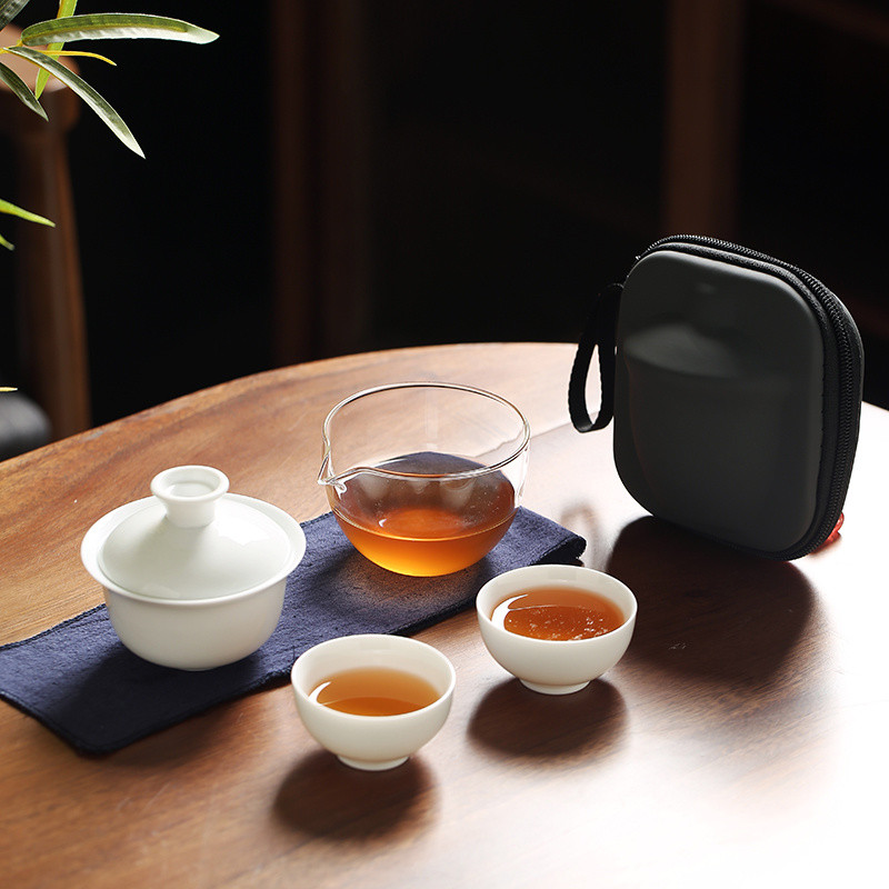 ✨Bộ Trà Du Lịch Gốm & Một Nồi Hai Cốc & Cốc Nhanh Di Động & Ấm Trà Kung Fu & Bộ Trà Du Lịch Ngoài Trời Có Túi