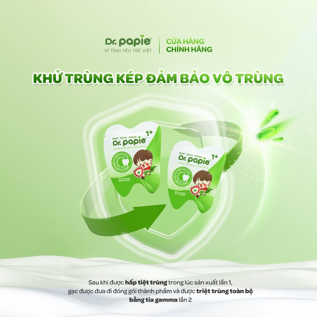 Ảnh Gạc Chống Sún Răng DR.PAPIE 1+ Tiêu Chuẩn 5SAO, Làm Sạch Răng, Toàn Bộ Khoang Miệng Cho Bé Từ 1 Tuổi  - 30Gói/Hộp 3